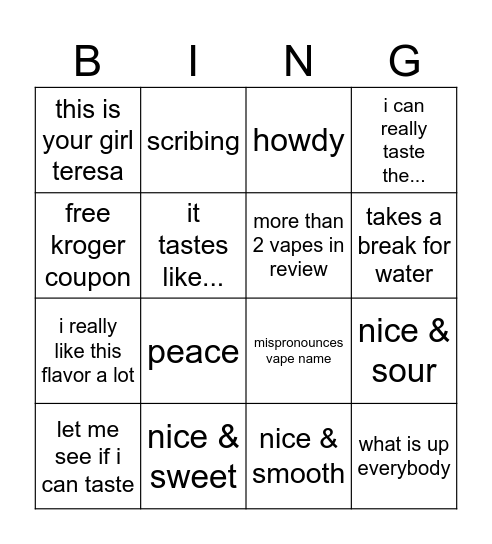 teresa sayings bingo Card