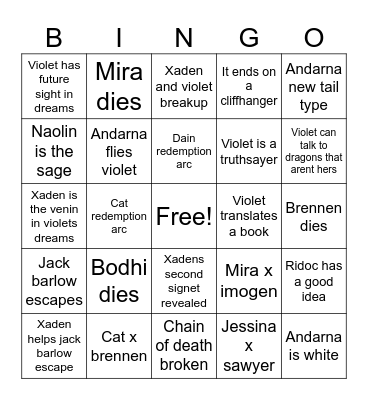 Onyx storm bingo Card