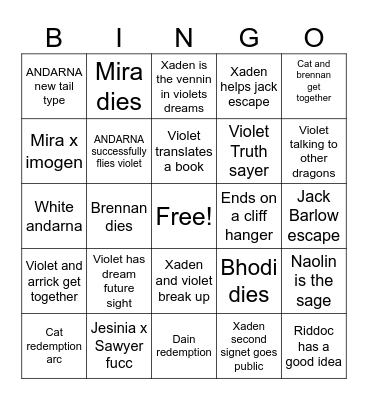 Onyx storm predictions Bingo Card