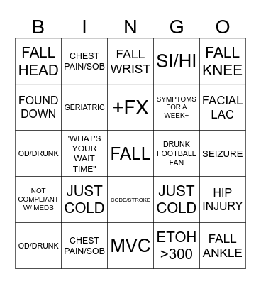 ED Snow Day Bingo Card