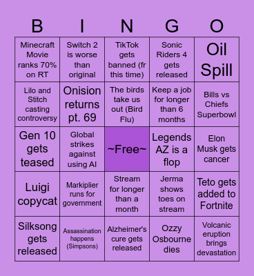 2025 BINGOR Bingo Card