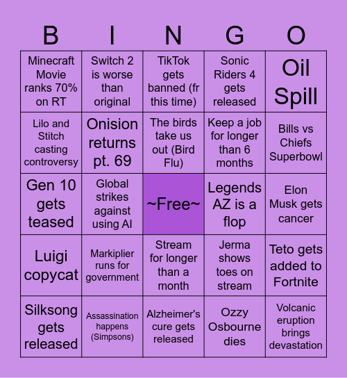 2025 BINGOR Bingo Card