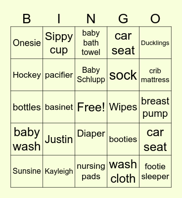 Baby Schlupp Bingo Card
