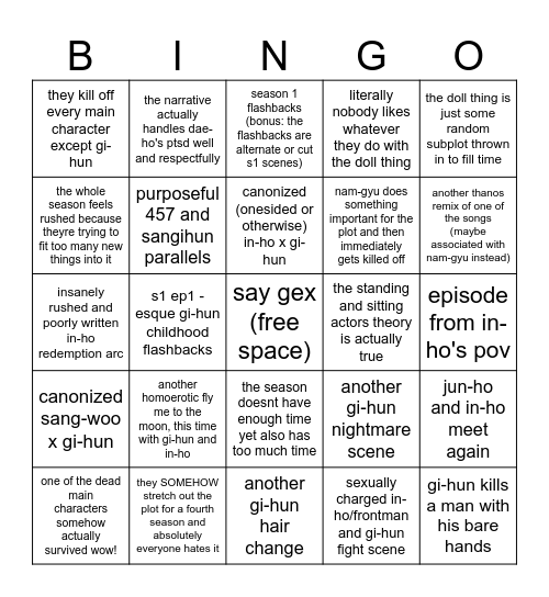 squid game season 3 Bingo Card