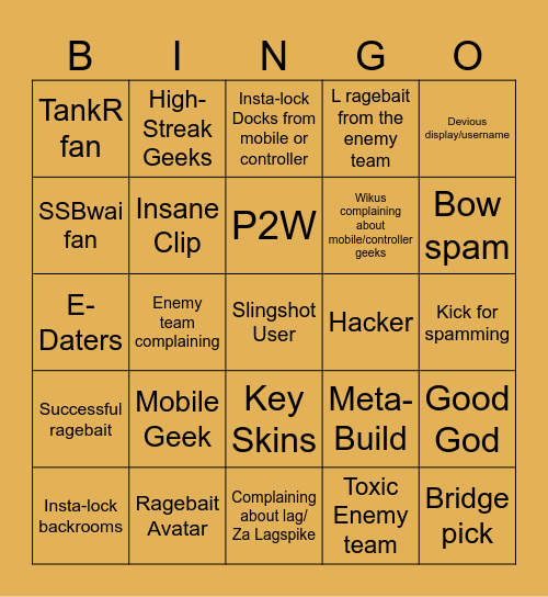 Rivals Bingo Card
