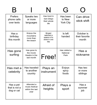 Ice Breaker Bingo! Bingo Card