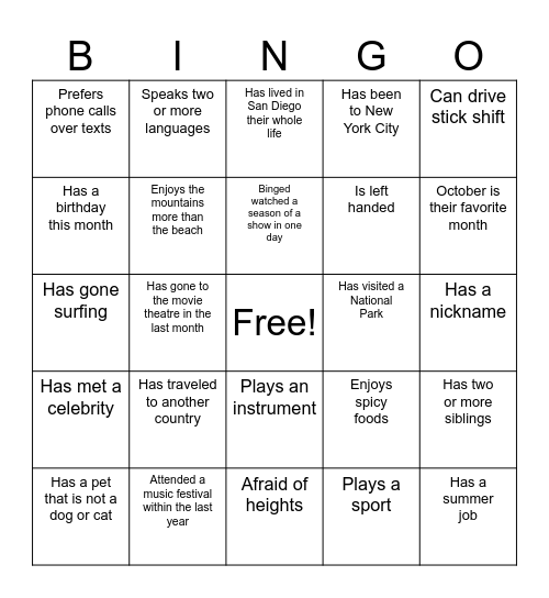 Ice Breaker Bingo! Bingo Card
