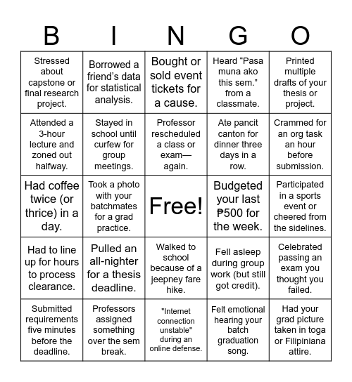 Untitled Bingo Card