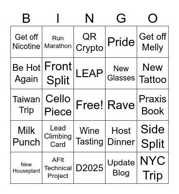 Ji’s 2025 Bingo Card Bingo Card