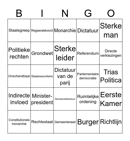 Politiek en beleid - H1 & H2 Bingo Card