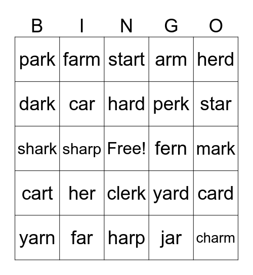 ar and er words Bingo Card