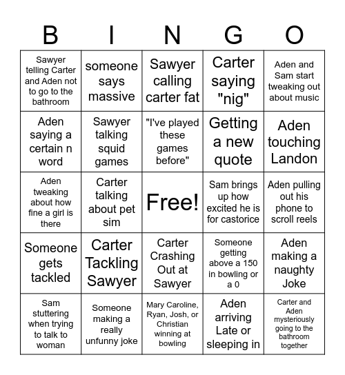 Big D B Day the sequel Bingo Card