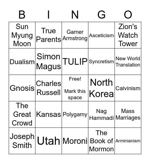 Pseudo-Christian Bingo Card