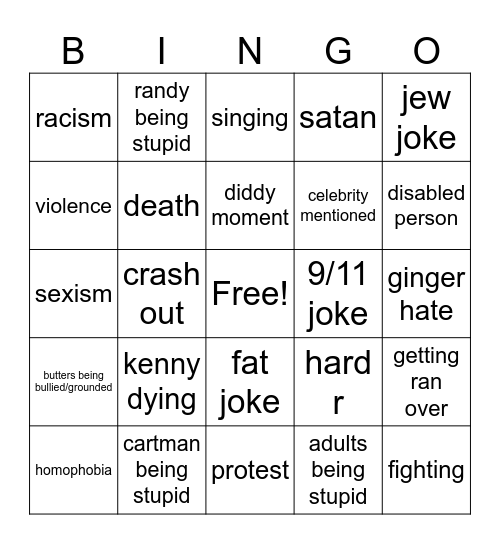 south park Bingo Card