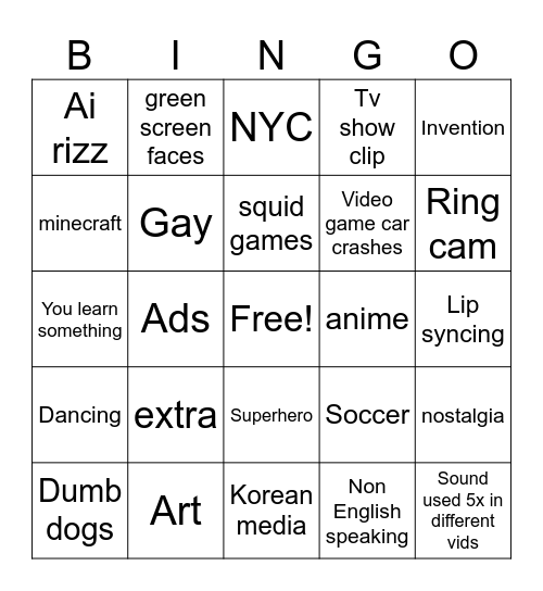 Tiktok Bingo Card