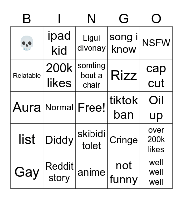 Tiktok bingo Card