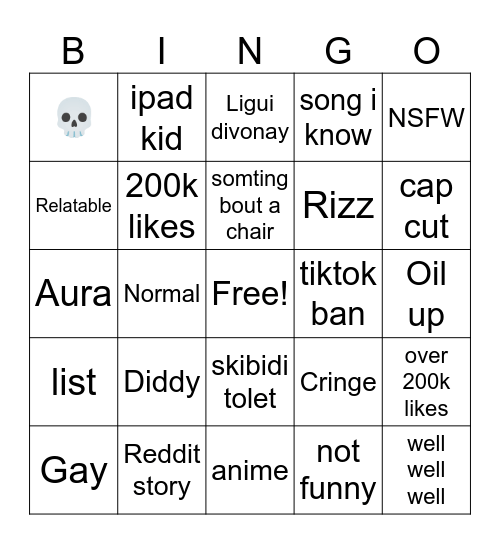 Tiktok bingo Card
