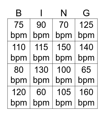 Heart Rate BINGO! Bingo Card