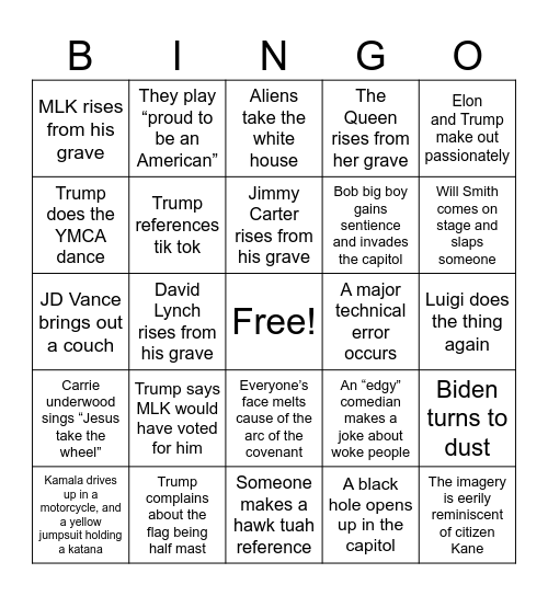 Inoguration Bingo Card