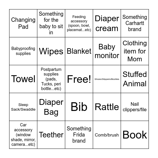 Babyland Bingo Card