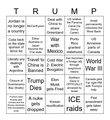 Trump 2nd Term Bingo Card