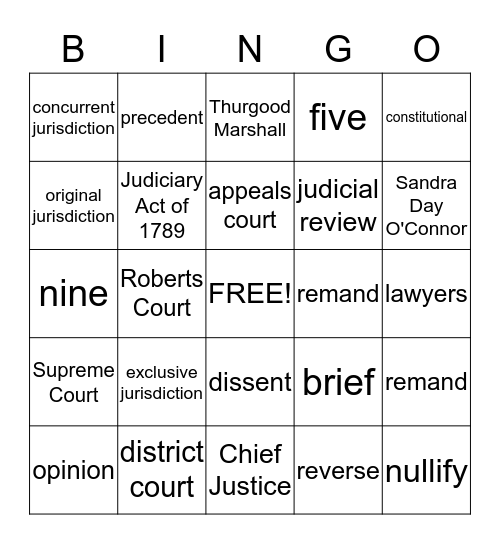 Supreme Court Bingo Card
