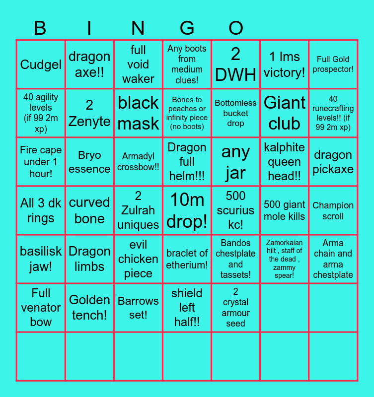 Epic naps Bingo Card