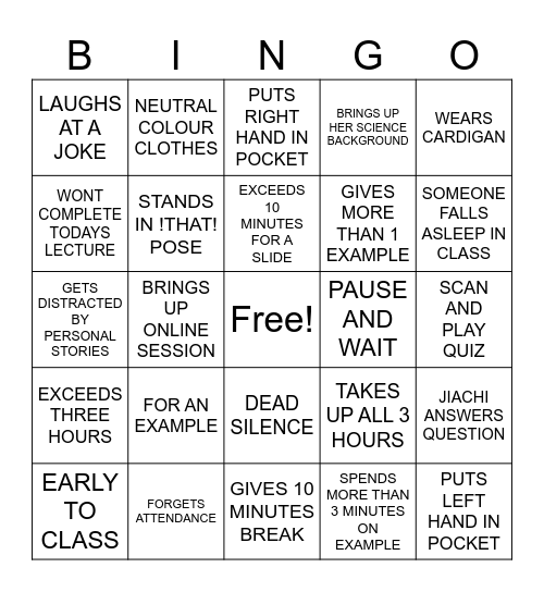 FREE ME!!! Bingo Card