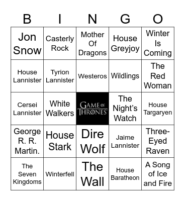 Game Of Thrones! Bingo Card