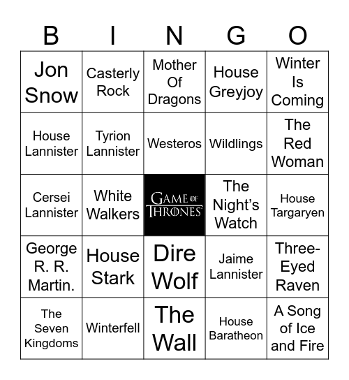 Game Of Thrones! Bingo Card