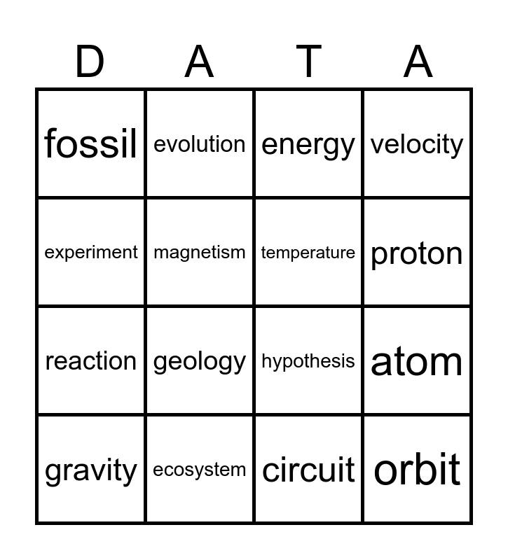 DATA BINGO Card