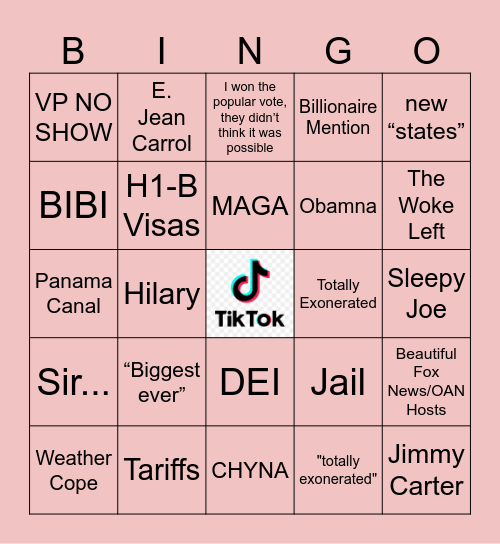 Jan 20th Bingo Card