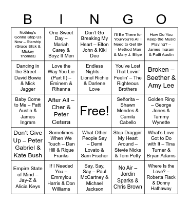 Legendary Duets Bingo Card
