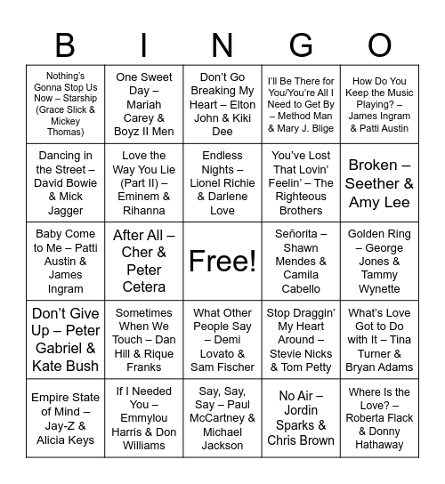 Legendary Duets Bingo Card