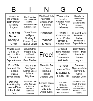 Legendary Duets Bingo Card