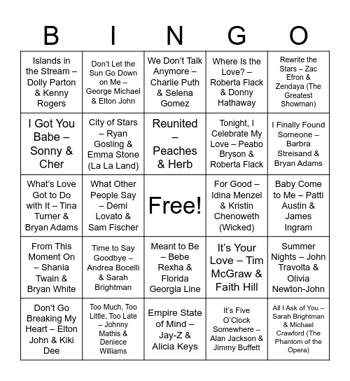 Legendary Duets Bingo Card