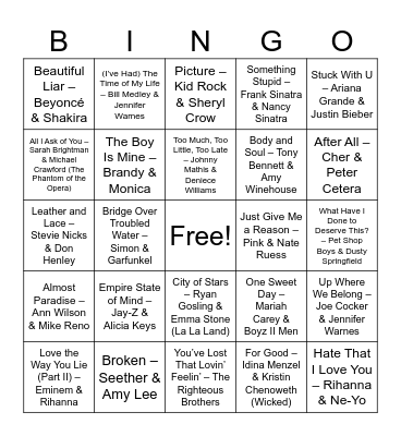 Legendary Duets Bingo Card
