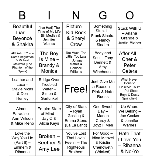 Legendary Duets Bingo Card