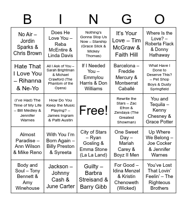 Legendary Duets Bingo Card