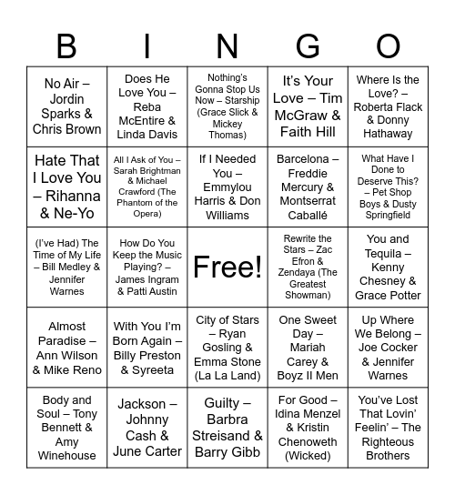 Legendary Duets Bingo Card