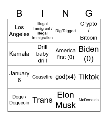 Trump Bingo Card