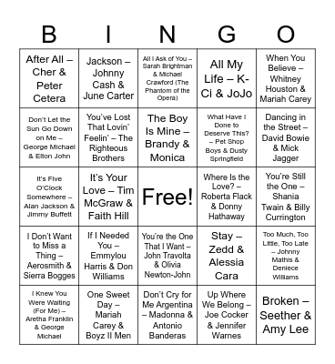 Legendary Duets Bingo Card