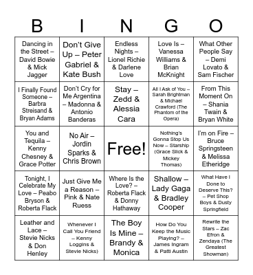 Legendary Duets Bingo Card