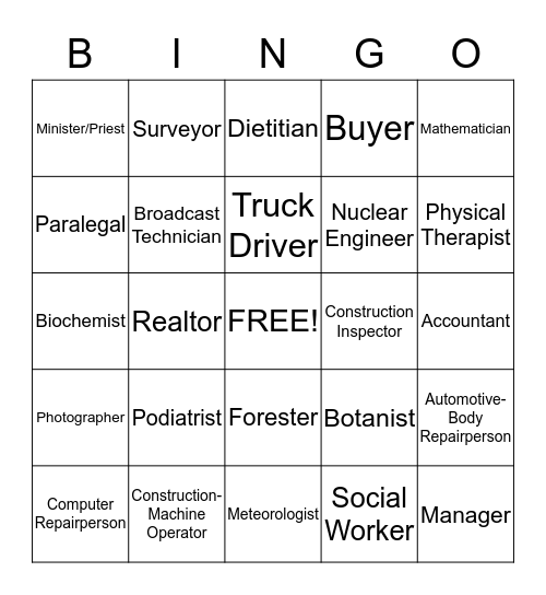 Career Bingo Card