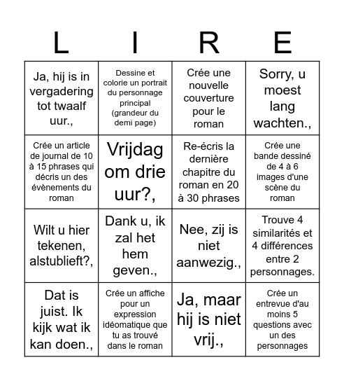 L'étude du roman Bingo Card