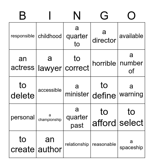 Unit 1 Bingo Card