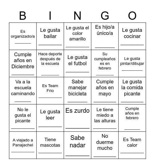 BINGO para conocerse Bingo Card