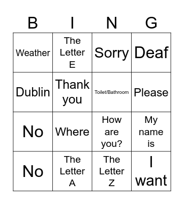 Sign Language Bingo Card