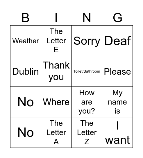 Sign Language Bingo Card