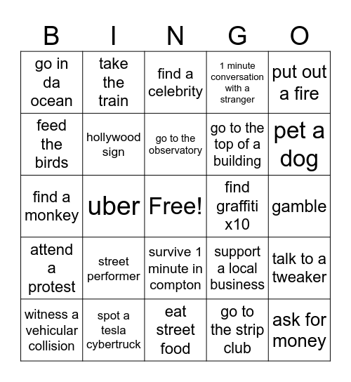 l.a. bingo Card